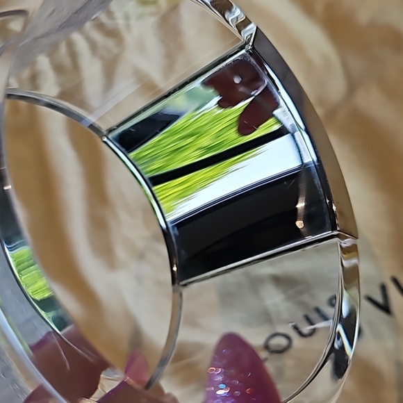 Louis Vuitton Clear Resin Silver Logo Cuff Bangle Bracelet w/Dustbag - AUTHENTIC - Picture 6 of 8